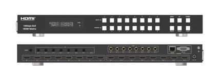 FOURKAY 8x8 4K HDMI Matrix Switch with Downscaling, ARC, HDR10+, HLG, Dolby Vision, Atmos. 4K@60Hz support for SkyQ UHD