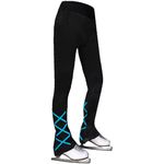 JoyCan Ice Skating Pants Girls Women's Figure Skating Trousers Black Cross Straps Fleece Skating Leggings Children, Blue, Medium