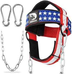 DMoose Fitness Neck Harness for Weight Lifting - Soft Padded Head & Chin Strap with 30" Heavy Duty Steel Chain - Neck Exerciser, Trainer & Strengthener to Support Injury Recovery (American)