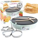 ScrapCooking - Crepes Maker - Ø28 Electric Crepe Machine - Crepe Factory - Pancake - With Non-Stick Heating Plate, Rake, Spatula & 3 Crepe Art Moulds - Water Green - 3899