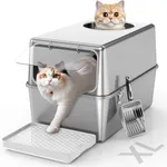 Aothey Enclosed Stainless Steel Litter Box with Lid, Enclosed Metal with High Sides, Large Cat Litter Box, Dog-Proof, Odor Control, Easy to Clean,Durable with Round Edge (Front Entry)