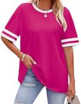 WIHOLL Oversized Tshirts for Women Pink Short Sleeve Womens Tops Cozy Comfy Tunic Crew Neck Summer Tee Fashion 2XL