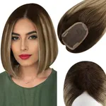 Full Shine 18 Inch Invisible Hair Topper Real Human Topper 3 * 5 Inch Real Human Hair Wiglet Highlight Balayage Brown With Blonde Topper For Women With Thinning Hair