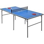 Goplus Portable Tennis Table, 100% Preassembled, Folding Ping Pong Table Game Set with Net, 2 Table Tennis Paddles and Ping Pong Balls for Indoor/Outdoor Use (Blue, 72'')