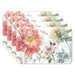 CounterArt Spring Meadow Floral 4 Pack Reversible Easy Care Flexible Plastic Placemat Made in The USA