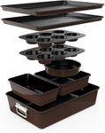 NutriChef Non-Stick Bakeware Set – 8-Piece Stackable Oven-Safe Trays with Cookie Sheet, Loaf Pan, Pizza Pan, Muffin Tin, Cake Tin, Round & Square Pans – Durable & Space-Saving