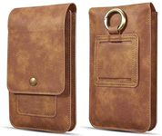 ELICA Royal case, Cellphone Holster Leather Belt Clip Pouch 2 Mobile Pocket Up to 6.4 Inch Smart Mobile Phone, Card, Passport Pouch, Powerbank Holder Pouch - Brown