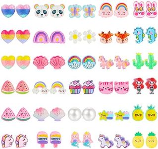NEWITIN 30 Pairs Magnetic Stud Earrings for Girls Clip on Earrings Hypoallergenic Earrings Non Piercing Girls Earrings Cute Magnetic Earrings for Kids Women, Resin, No Gemstone