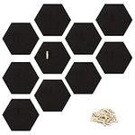 Navaris Hexagon Cork Board Tiles - Set of 10 100% Cork Notice Memo Bulletin Boards with Pack of Wooden Push Pins Clips - 15 x 17.7 cm - Black