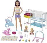 Barbie Nursery Playset with Skipper Babysitters Inc. Doll, 2 Baby Dolls, Crib and 10+ Pieces of Working Baby Gear and Themed Toys, Gift Set for 3 to 7 Year Olds, GFL38