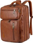 Convertible Men's Faux Leather Laptop Backpack Briefcase Hybrid 15.6 Inch Laptop Bag Work Bag Handbag Travel Backpack Hiking College Backpack for Men BC-04, brown, L, Business