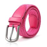 Monopa Boys Elastic Braided Belt - Pin Buckle Stretch Golf Baseball Belt for Boys and Girls Aged 4-12 Years (Hot Pink,66cm)