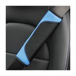 TSUGAMI 2PCS Car Seat Belt Cover, Carbon Fiber Safety Seatbelt Shoulder Strap Covers, Breathable Leather Soft Harness Pad Protect Your Neck and Shoulder Compatible with Cars (Black/Blue)