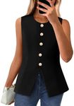 BTFBM Summer Sleeveless Blazer Vest For Women Dressy Button Down Round Neck Business Casual Outfits Work Suit Vests Tops(Black, X-Large)