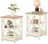 MAISON ARTS End Tables Living Room Set of 2 Farmhouse Side Tables 3-Tiers Rustic Nightstands with Storage for Bedroom, Modern Wood Look Mid Century Accent Furniture, Easy Assembly, Ivory