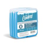 Cool Coolers by Fit + Fresh, Reusable & Long-Lasting Slim Ice Packs, Perfect Addition To Your Lunch Box, Camping Accessories, Insulated Lunch Bag, Beach Cooler Backpack & More, 4PK, Clear Blue