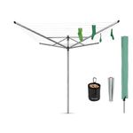 Brabantia - Lift-O-Matic - 50M of Clothes Line - Adjustable in Height - UV-Resistant & Non-Slip Lining - Umbrella System - with Ground Spike 45 mm & Cover - Metallic Grey