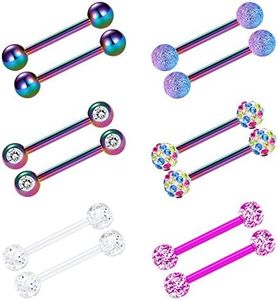 VCMART Nipple Rings Tongue Ring Surgical Steel Nipplerings Piercing Women Rainbow Barbells 14G 6 Pairs 9/16