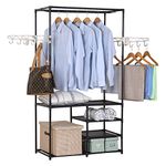 WOLTU Heavy Duty Clothing Coat Rack, Double Rail Garment Rack, 6 Tiers Shelves for Shoes Rack, 4 Hooks Hanging Shelf Black SR0028