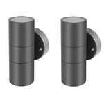 Kerry Outdoor Wall Lights, Up and Down Outside Lighting Mains Powered, Anthracite Grey Stainless Steel Waterproof IP44 Exterior Lamp, Wall Sconce for Front Door, Porch, Garden - 2 Pack (Bulb Excl.)