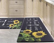 PCSWEET HOME Sunflower Kitchen Mat Set of 2 Non Slip Thick Kitchen Rugs and Mats for Floor Comfort Standing Mats for Kitchen, Sink, Office, Laundry, 17.7"x47"+17.7"x30",Yellow