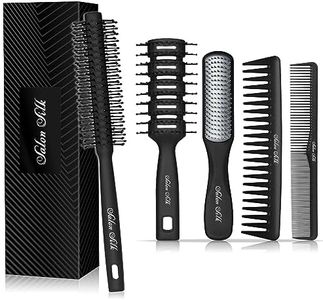 SalonSilk Hair Brush for Men, 5Pcs Men Hair Brush Professional Styling Comb Set for All Hair Types and Styles, No More Tangle Hairbrush for Dry or Wet Pick Barber Brush Tools