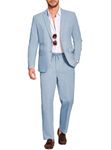 COOFANDY Men's 2 Piece Linen Suits Set Regular Fit Casual Lightweight Blazer Jacket and Pants, Light Blue, Medium