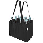 Navaris 12 Compartment Bottle Bag - Bottle Carrier Bag for Wine, Drinks Bottles - Reusable Grocery Bag for Shopping and Storage - Black