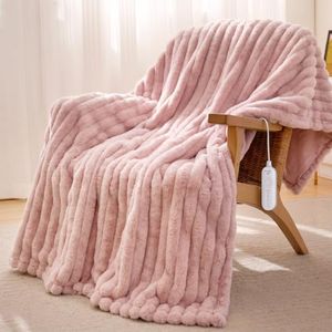 HOMLYNS Heated Blanket Throw, Faux Fur Electric Blanket, 50"x60", Pink