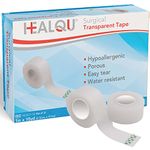 HEALQU Surgical Transparent Tape for Wound Care, Tubing, First Aid Supplies - 1" x 10yd Box of 12 Breathable, See Through, Microporous Waterproof Tape with Gentle Adhesion and Easy Monitoring