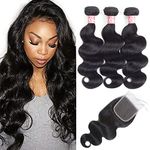 LSHAIR 8A Grade Brazilian Body Wave 3 Bundle 100% Unprocessed Virgin Human Hair Weave Brazilian Human Hair Bundles Natural Black Color 300g weave hair human bundles (14" 16" 18" with 12")