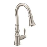 Moen S73004SRS Weymouth Shepherd's Hook Pulldown Kitchen Faucet Featuring Metal Wand with Power Boost, Spot Resist Stainless