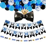 HAPPARTY Boss Birthday Decorations Supplies - Blue Black Boss Boy Birthday Balloon Arch, Boss Cake Topper, Boss Theme Banner Garland, Litte Gentleman Boss Party Favor Supplies