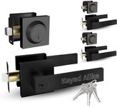 Mega Handles - ROBELL Entry Combo 3 Pack I Entry Lever Door Handle and Single Cylinder Deadbolt Lock and Key Combo Pack - Heavy Duty Square Locking Lever Set - Matte Black - Pack of 3 - Keyed Alike