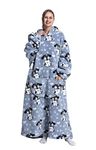 Extra Long Wearable Blanket Hoodie, Oversized Sweatshirt for Women and Men, Super Warm and Cozy Hooded Thick Flannel Blanket with Sleeves and Giant Pocket (Big Ear Doggy)