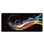 Meffort Inc Extra Large Extended Gaming Desk Mat Non-Slip Rubber Pads Stitched Edges Mouse Pad 35.4 x 15.7 inch - Rainbow Music Note