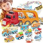 10-in-1 Toddler Toy Cars for 3 Year Old Boys Carrier Truck Transport Vehicles Construction Truck Toys, Friction Power Toys Vehicle for 3 4 5 Year Old Boys Girls Age 3 4 5