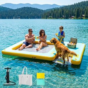 Inflatable Dock Floating Platform, 8FT x 6FT Inflatable Water Hammock w/Ladder, Thickened Dog Pool Ramp, Non-Slip Water Ramp Mat Floating Pool Float Island Raft Lounger for Lakes, Beach, Pools