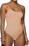 Berryou Womens Bodysuit One Shoulder Strap Adjustable Sexy Backless Sleeveless Tank Top Thong Bodysuits Clubwear, Nude, Small