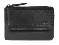 Calfnero Genuine Leather Key Case Multi use Key and Coin Wallet with Zip and Flap Pocket-Black Leather Key Case (Black)