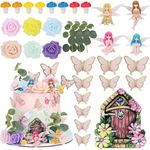 Acmee 32PCS Fairy Cake Toppers Fairy Figurines Flower Door Mushroom Butterfly Fairy Garden Cake Decorations for Girl Birthday Party Baby Shower