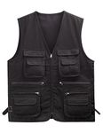 Sukany Men's Casual Fishing Vest Lightweight Multi Pockets Outdoor Gilet Waistcoat Hunting Sleeveless Jacket Vest Safari Travel Vest Black L