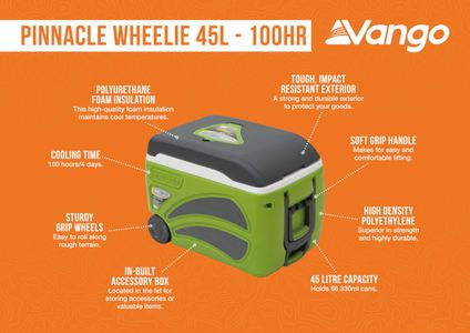 Vango Pinnacle 45L Wheelie Cool Box – 5-Piece Set, 100 Hour Ice Retention