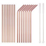 HOMQUEN 18 Piece Copper Stainless Steel Straws, 8.5 '' Reusable Rose Gold Drinking Straws,with Portable Pouch (8 Straight/8 Bent/2 Brushes)