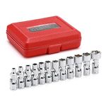 CASOMAN 12PCS 1/4" Drive Universal Flex Socket Set, Metric, 5mm to 15mm, 6-Point, CR-V, Swivel Head, 360 Degree Access