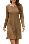 STYLEWORD 2024 Women Fall Dress Knitted Loose Casual Petite Church Long Sleeve Sweater Dresses(Brown-3157,M)