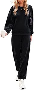 Beyove Velour Tracksuit Women Top and Ankle Length Bottom Casual Suit Plus Size Athleisure Outfits for Women Black XL