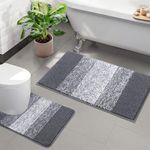 Enyhom Soft Bathroom Mat Sets 2 Piece Water Absorbent Bath Mats and Toilet Mat Sets Non Slip Machine Washable Bath and Pedestal Mat Sets, Grey