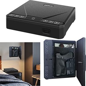 Biometric Gun Safe for Pistols, Fingerprint Access Handgun Safe Lock Box for Bedside Car Nightstand Drawer Closet -Biometric/Keypad/Key Access,with Security Cable/Light/Mute Mode