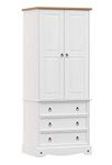 Home Source Corona Solid Pine Wood 2 Door 3 Drawer Closet Wardrobe, White